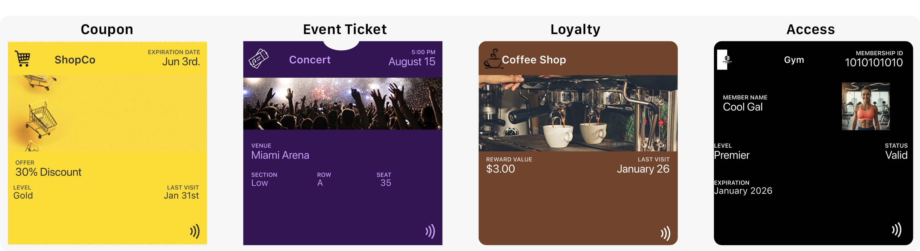 Different pass types display fields differently