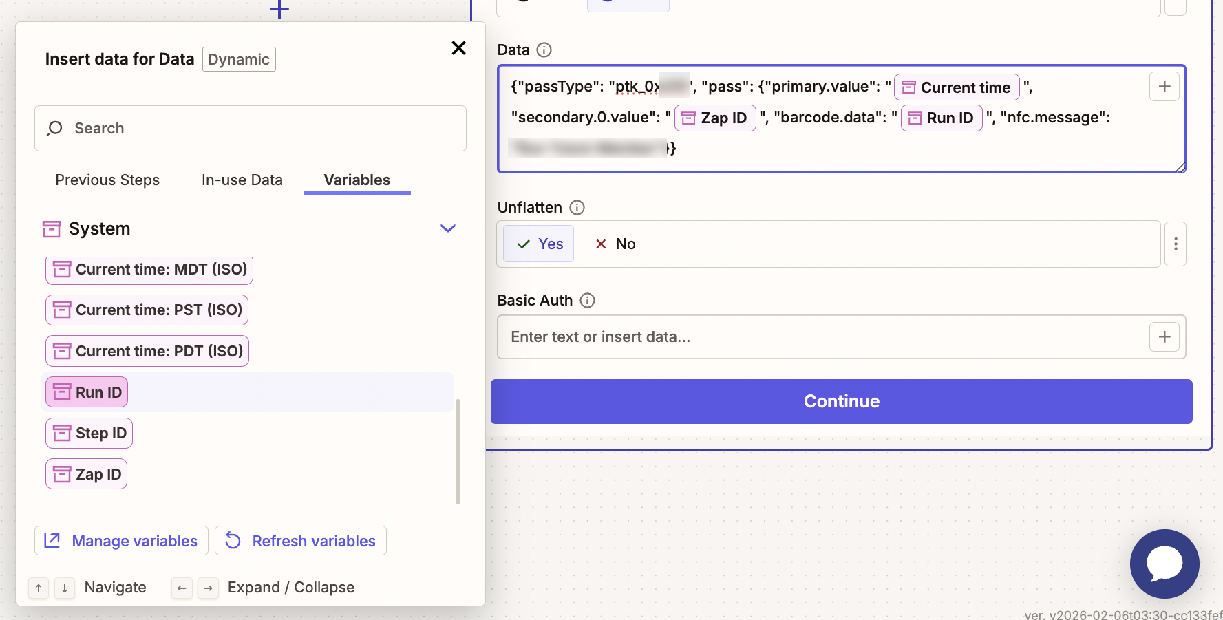 Zapier dynamic data mapping with variables panel